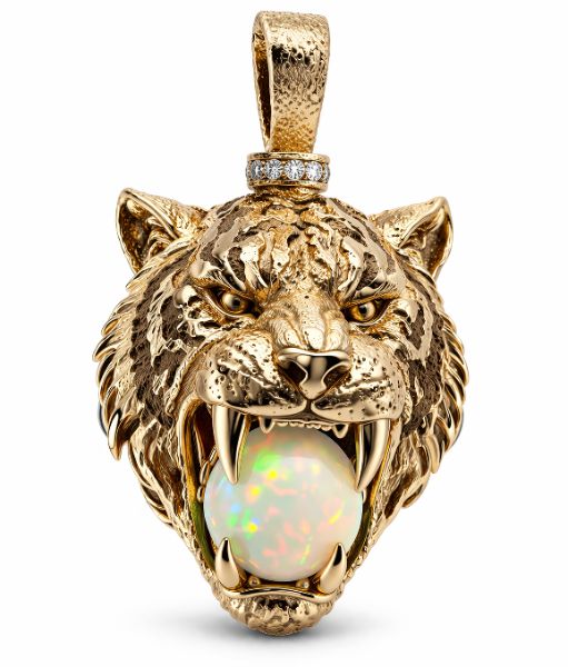 18K Yellow Gold Tiger Head Pendant