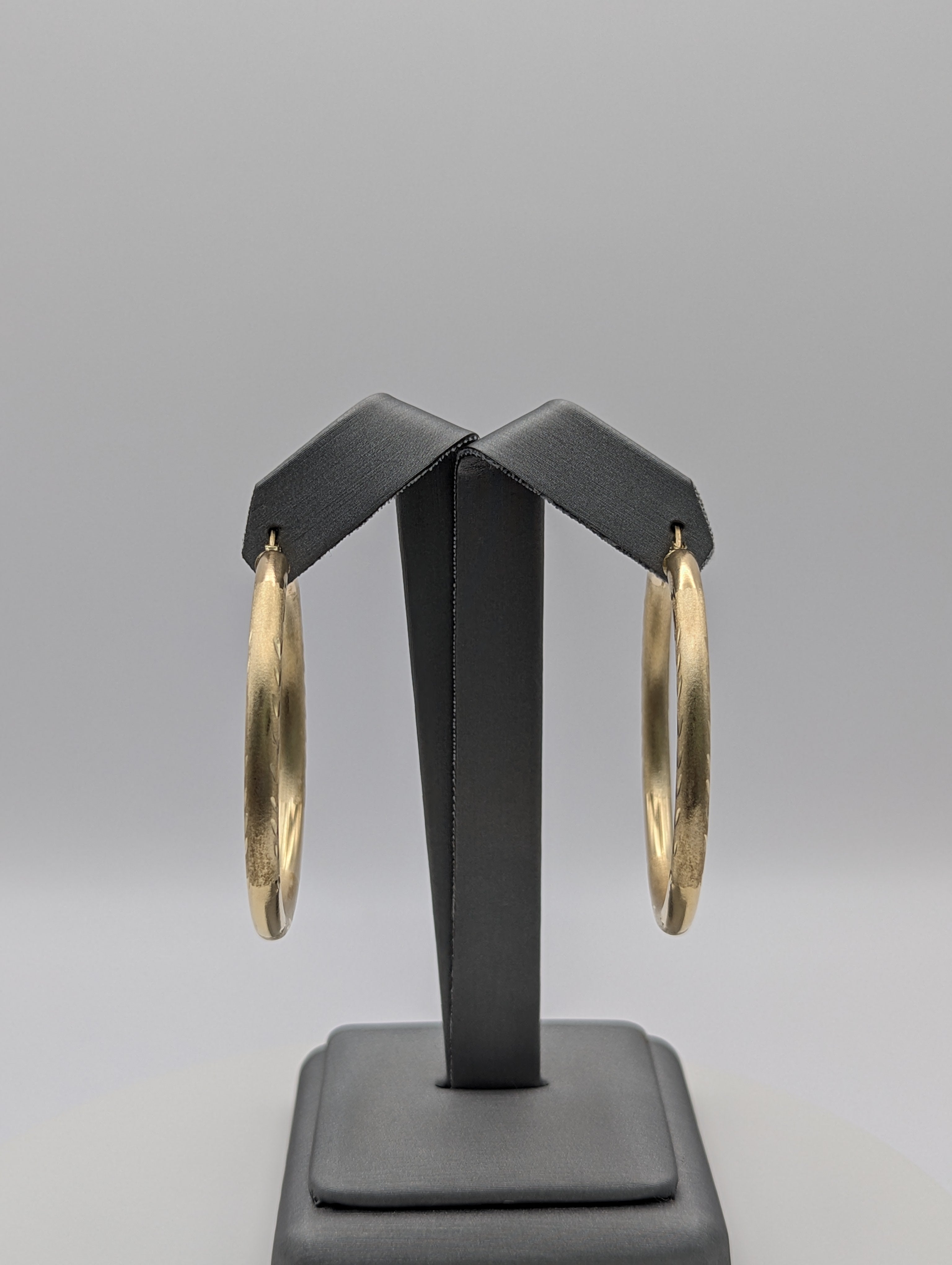 14K YG Dia Cut Satin Hoop Earrings