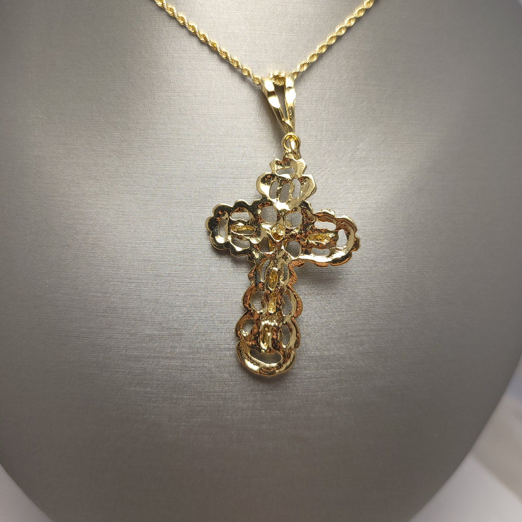 Colgante de oro de 14 quilates con forma de pepita y crucifijo