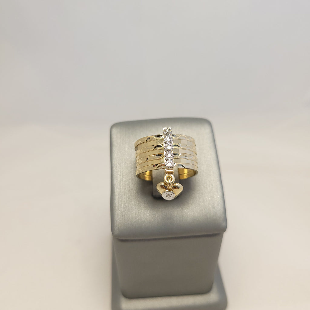 Anillo multi-corazones colgantes de oro amarillo de 14K