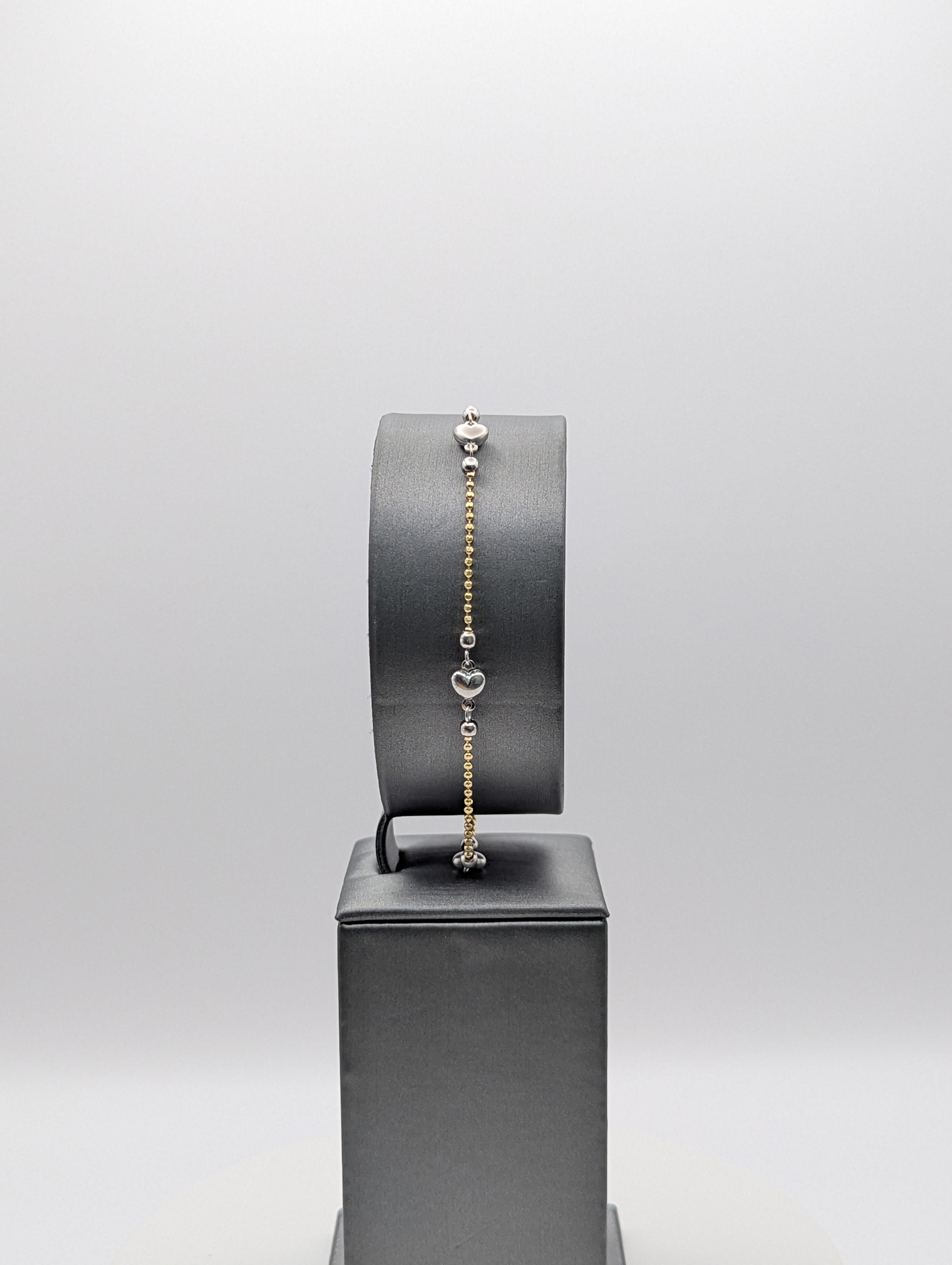 14K YG/WG Heart Bead Bracelet
