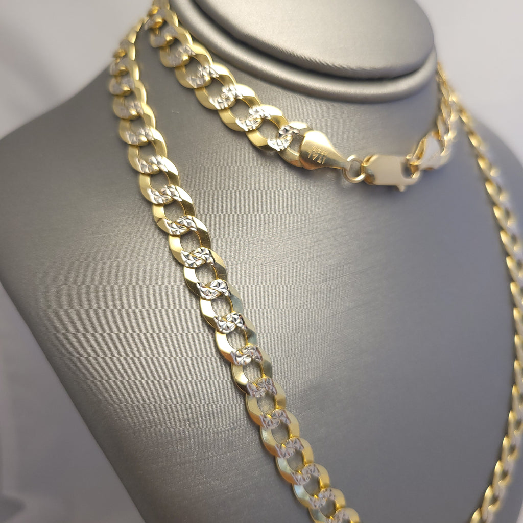 Cadena de eslabones cubanos con corte de diamante de 14K