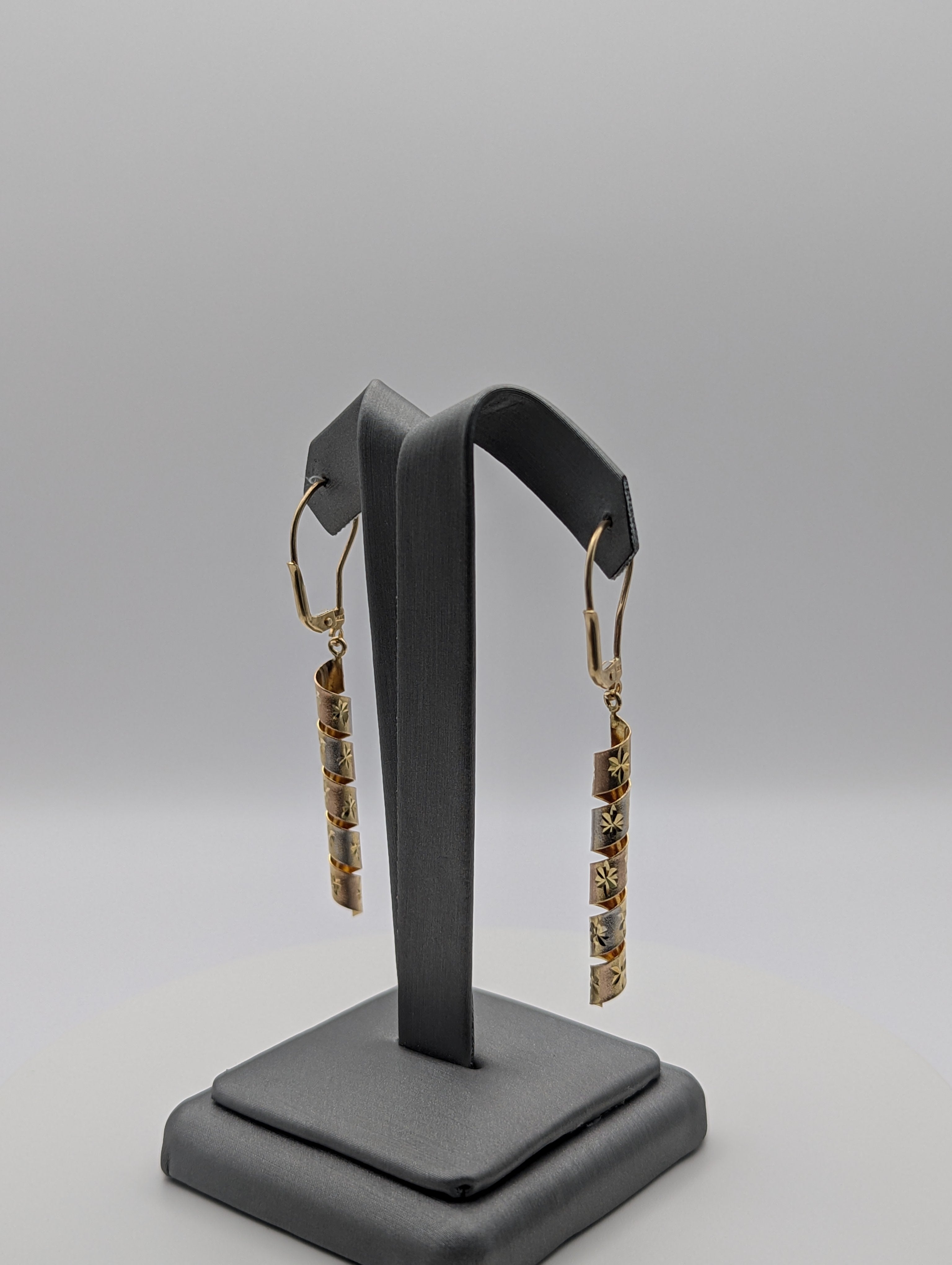 14K YG Tri Color Spiral Dia Cut Earrings