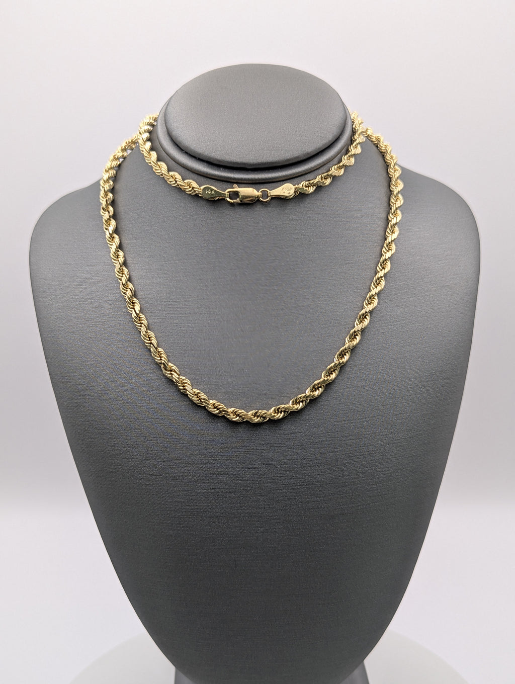 Cadena de cuerda sólida de oro amarillo de 14K