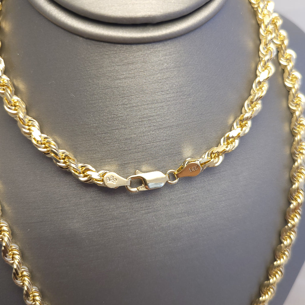 Cadena de soga sólida de oro amarillo de 14K
