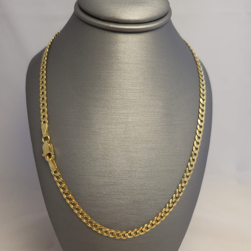 Cadena barbada sólida de oro amarillo de 14K