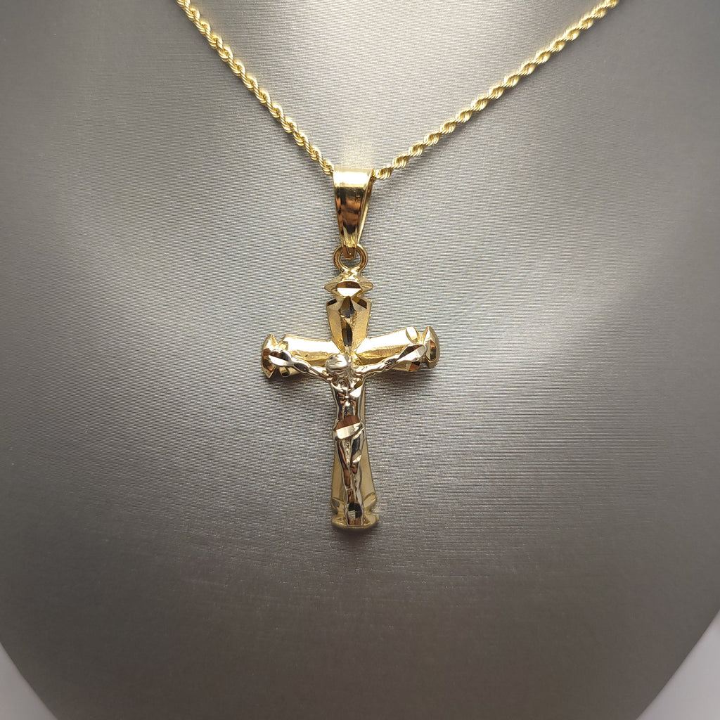 Colgante con crucifijo bicolor de oro de 14 quilates
