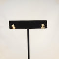 14K Yellow Gold Cat Earrings Curled Tail Clear Push-back