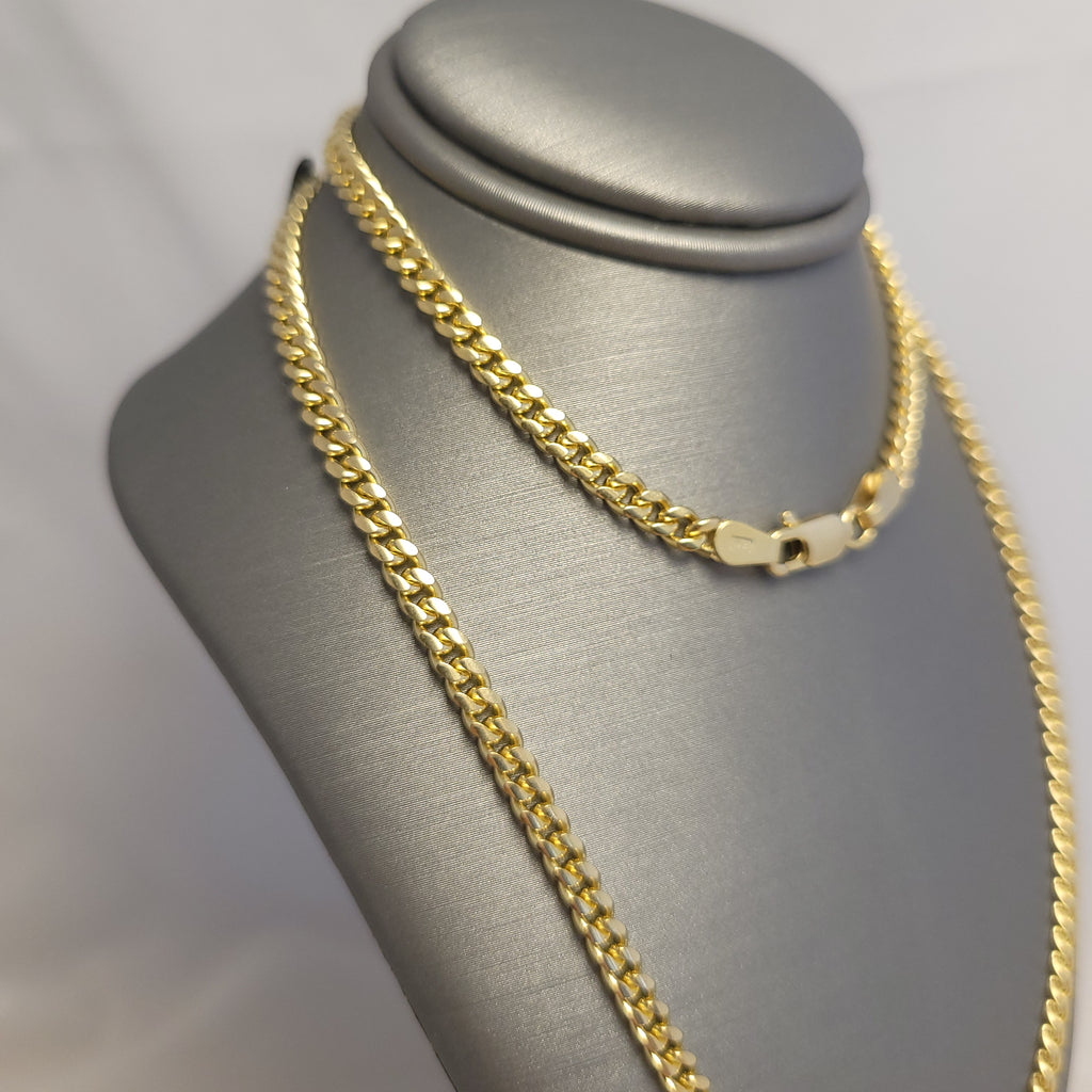 Cadena Cubana Sólida Miami de Oro Amarillo de 14K