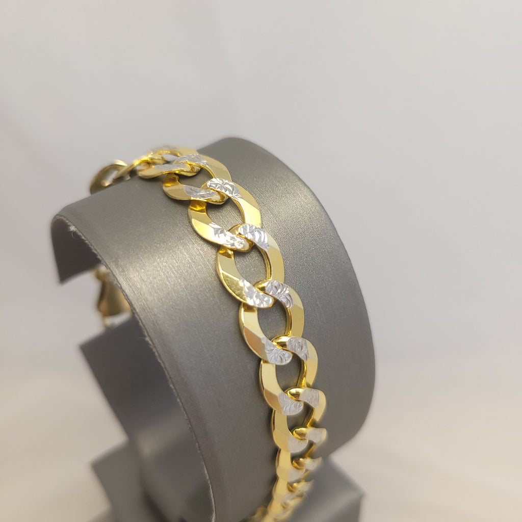 Pulsera de eslabones forzados con corte diamante de oro de 14K
