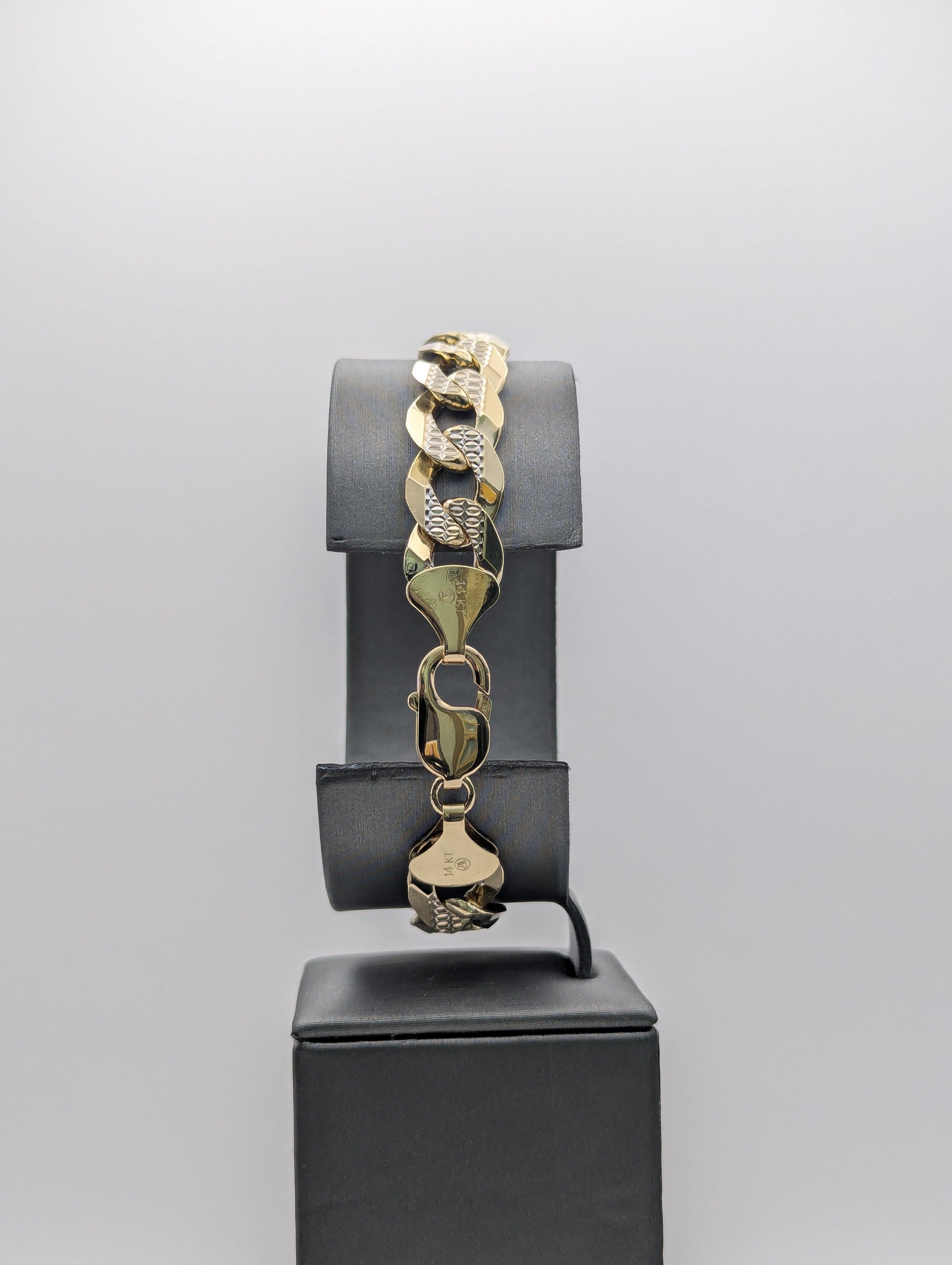 14K YG Dia Cut Curb Bracelet