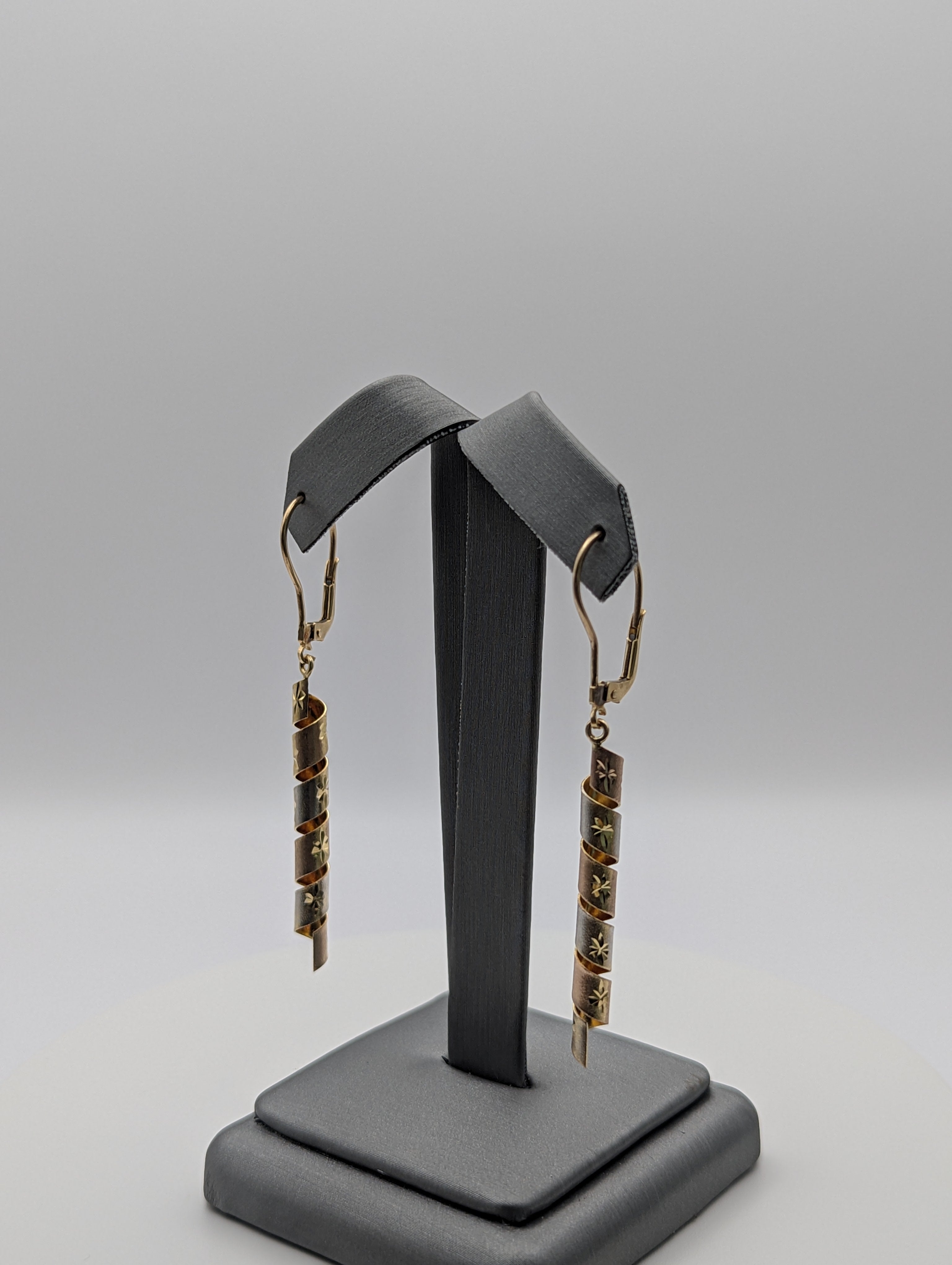 14K YG Tri Color Spiral Dia Cut Earrings
