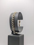 Pulsera de cadena barbada con corte de diamante en oro amarillo de 14K