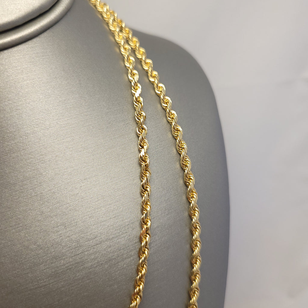 Cadena de cuerda maciza de oro amarillo de 14 quilates