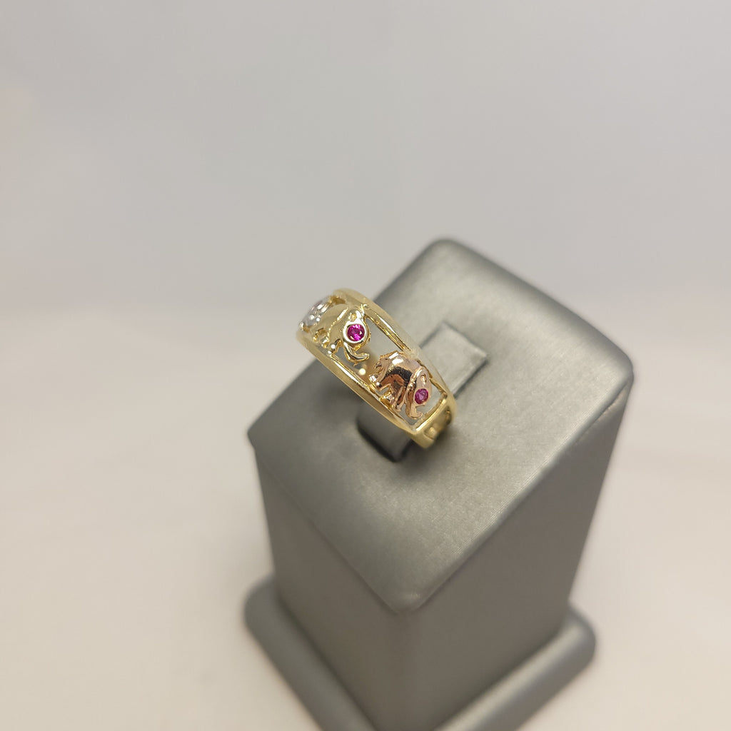 Anillo elefante tricolor de 14K