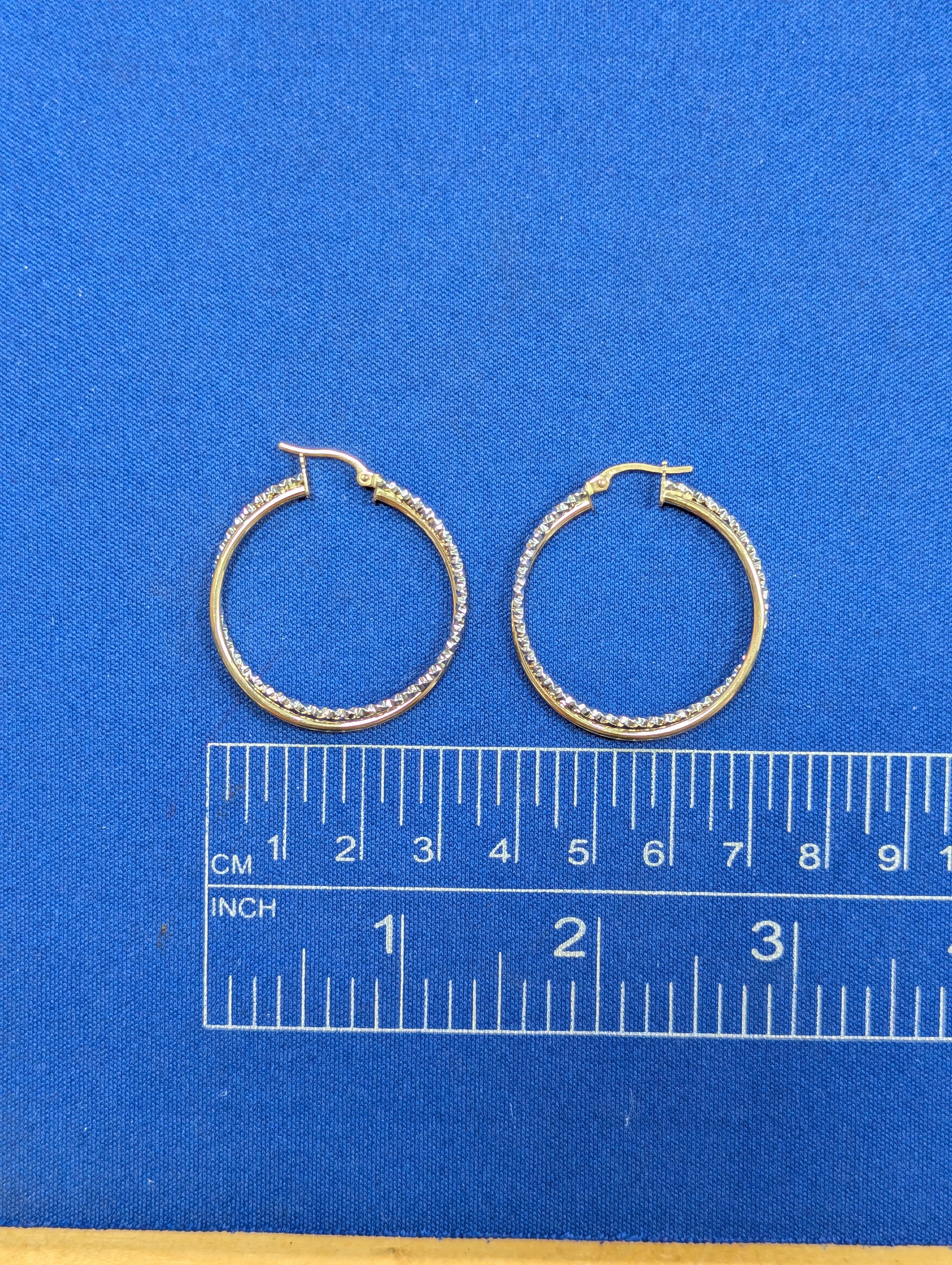 14K YG/WG Dia Cut Twisted Hoop Earrings