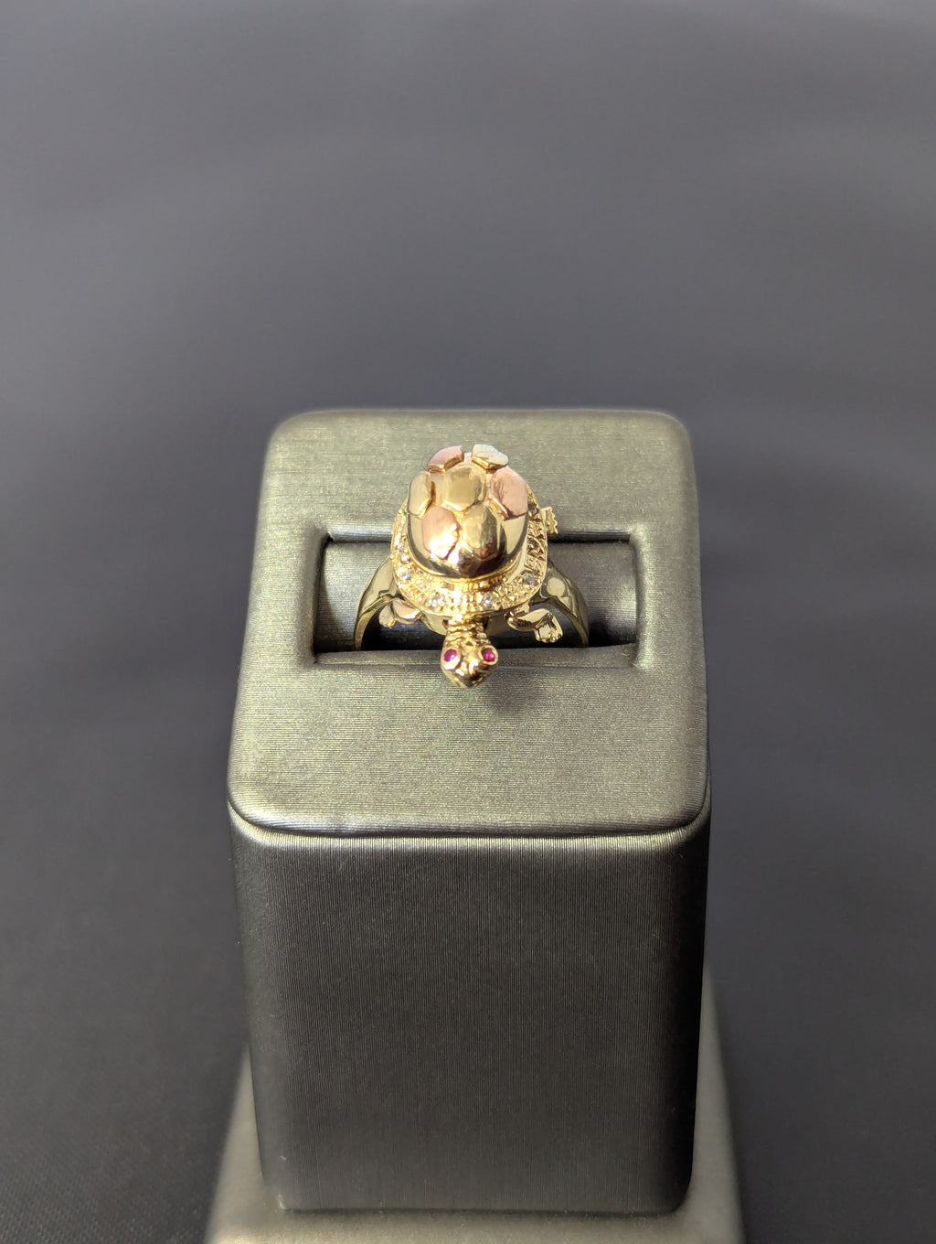 Anillo de tortuga móvil de oro amarillo y rosa de 14K