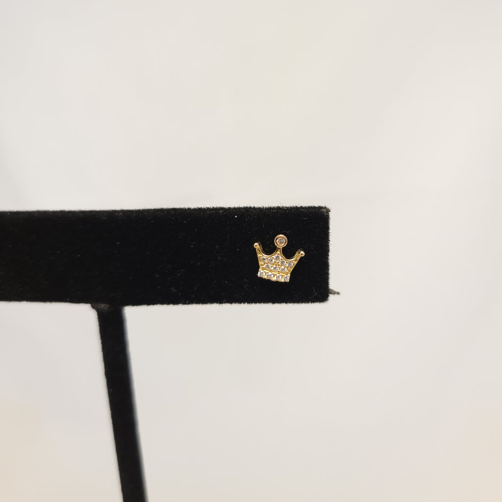 Pendiente de corona de oro amarillo de 14K, pequeño, con cierre de rosca transparente