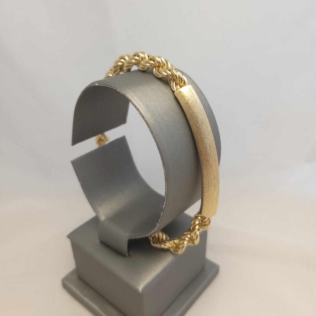 Pulsera con cuerda de oro amarillo de 14 quilates con identificación redonda