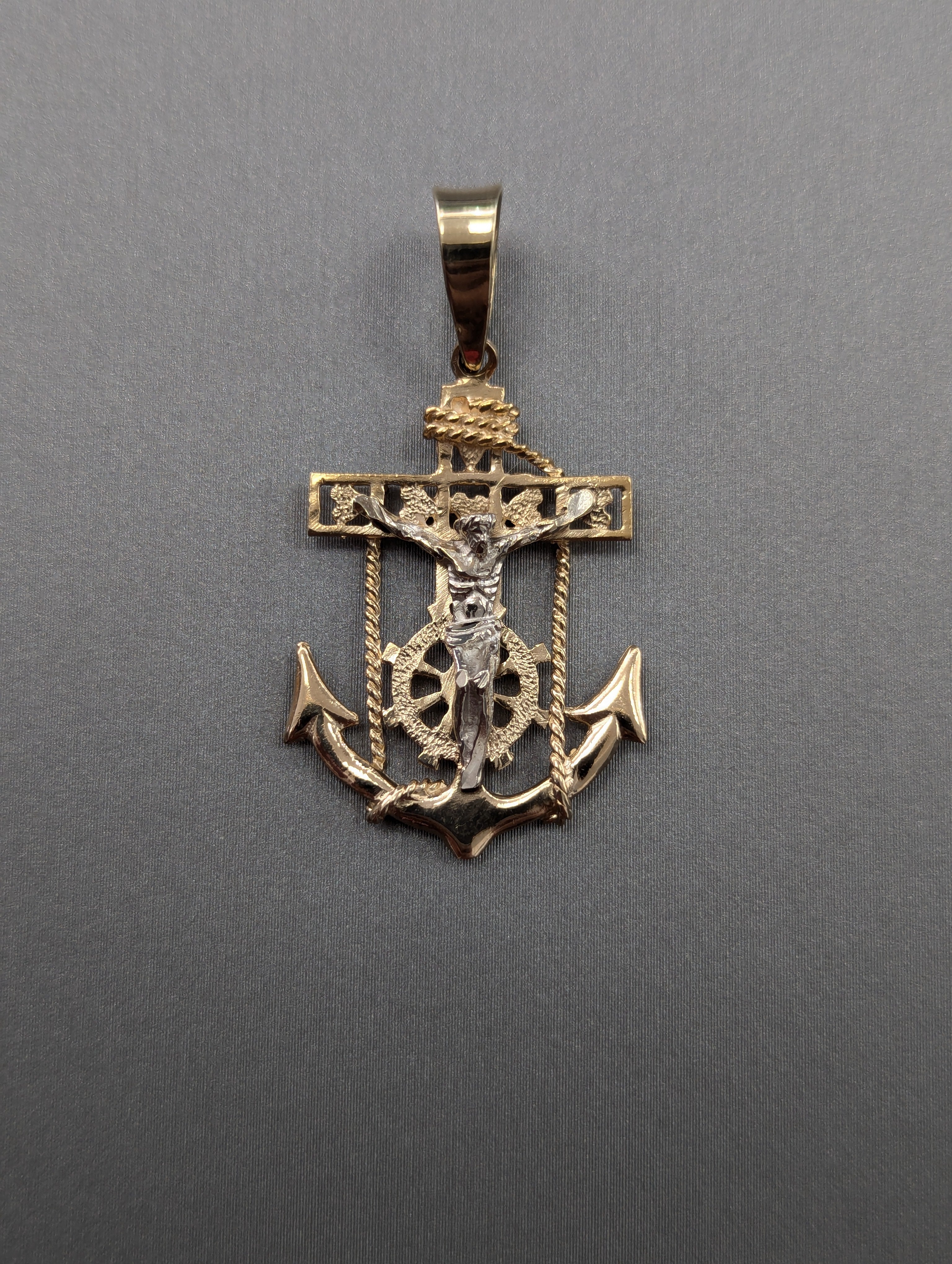 14K YG/WG Mariner's Crucifix Pendant