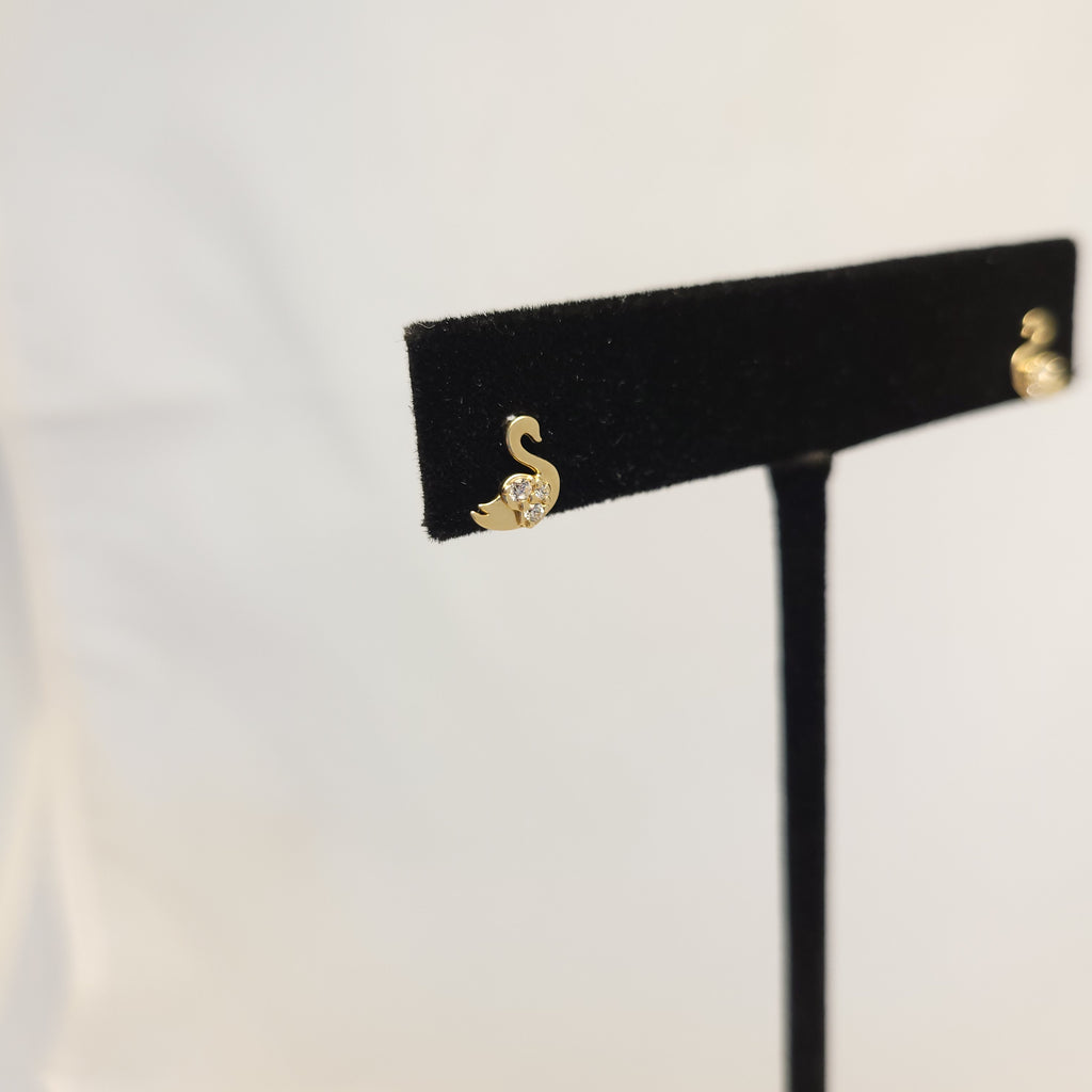 14K Yellow Gold Swan Earrings Screw-back
