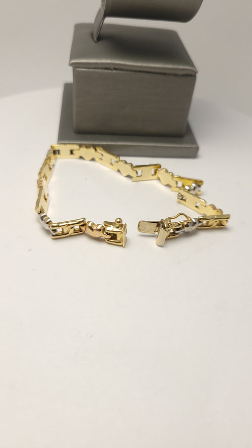Pulsera de corazón tricolor de 14K