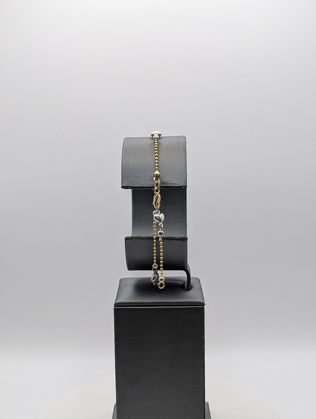 Pulsera de cuentas de corazón de oro blanco/amarillo de 14K
