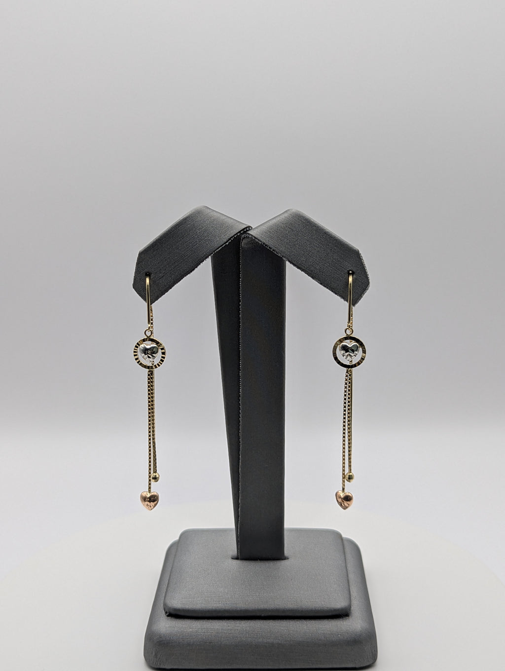 Pendientes colgantes de corazón tricolor de 14K