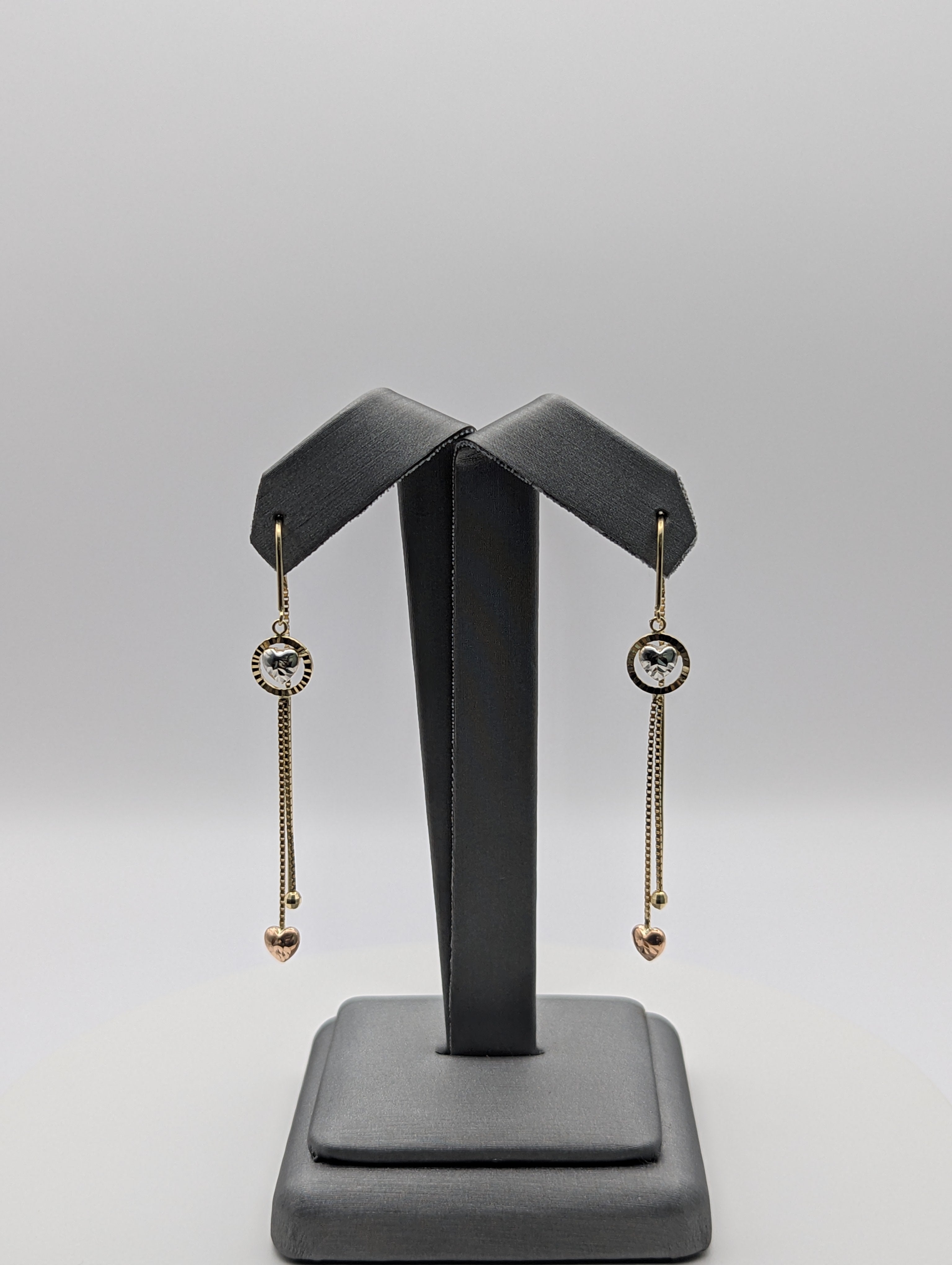 Pendientes colgantes de corazón tricolor de 14K