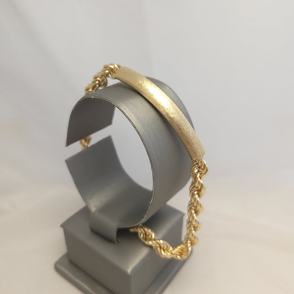 Pulsera con cuerda de oro amarillo de 14 quilates con identificación redonda