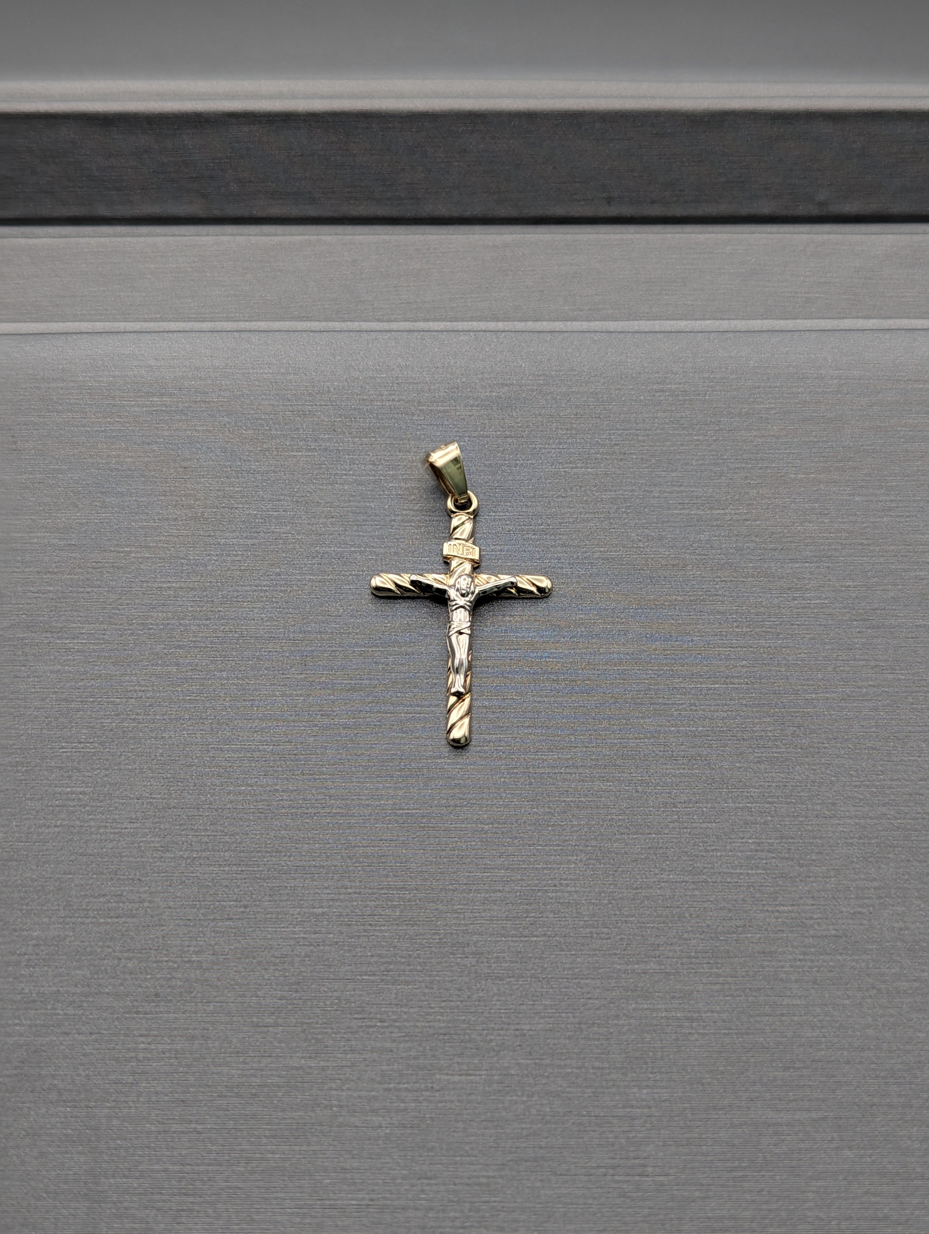 14K YG/WG Crucifix Pendant