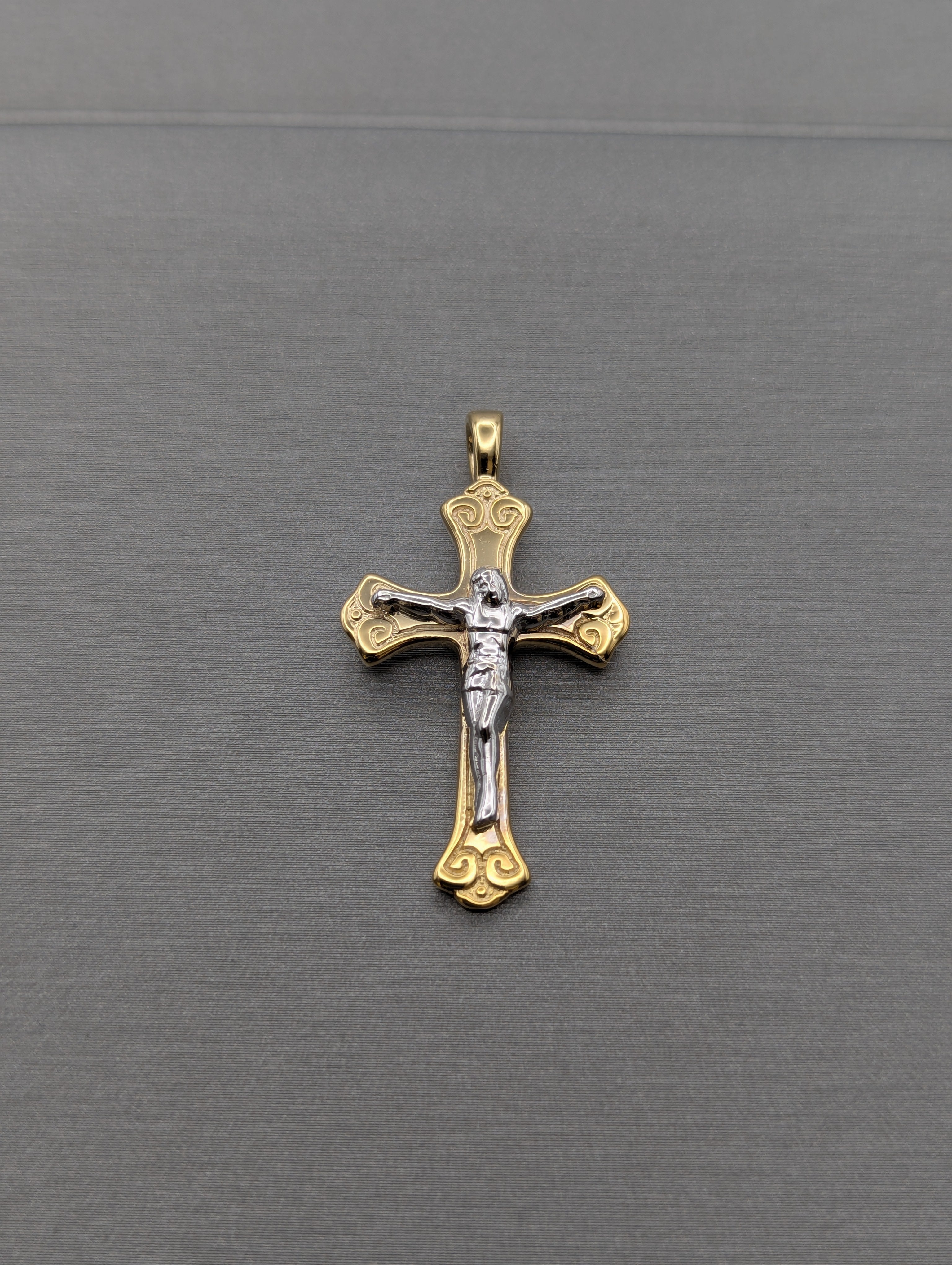 14K YG/WG Crucifx Pendant