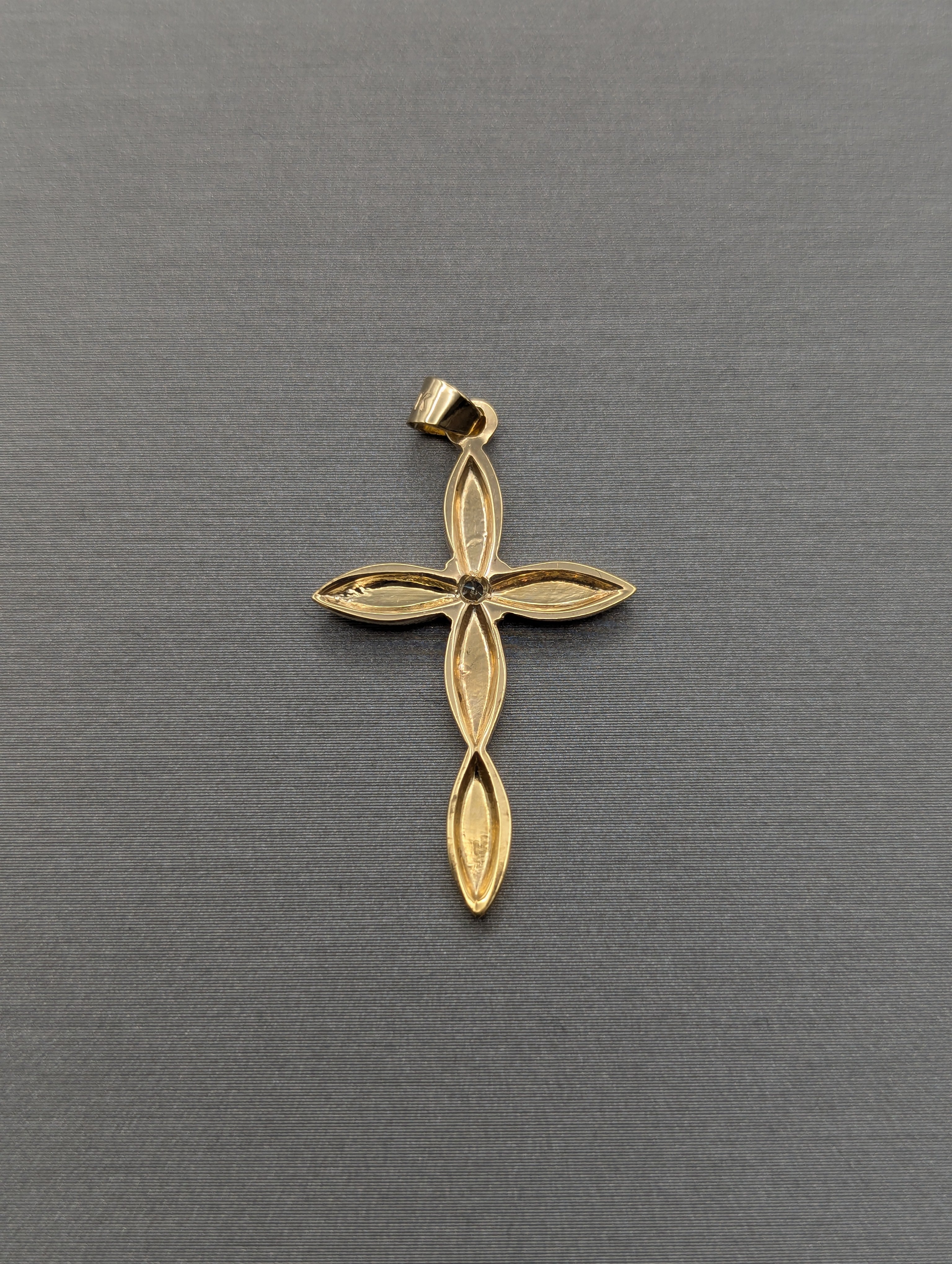 14K YG/WG CZ Dia Cut Cross Pendant