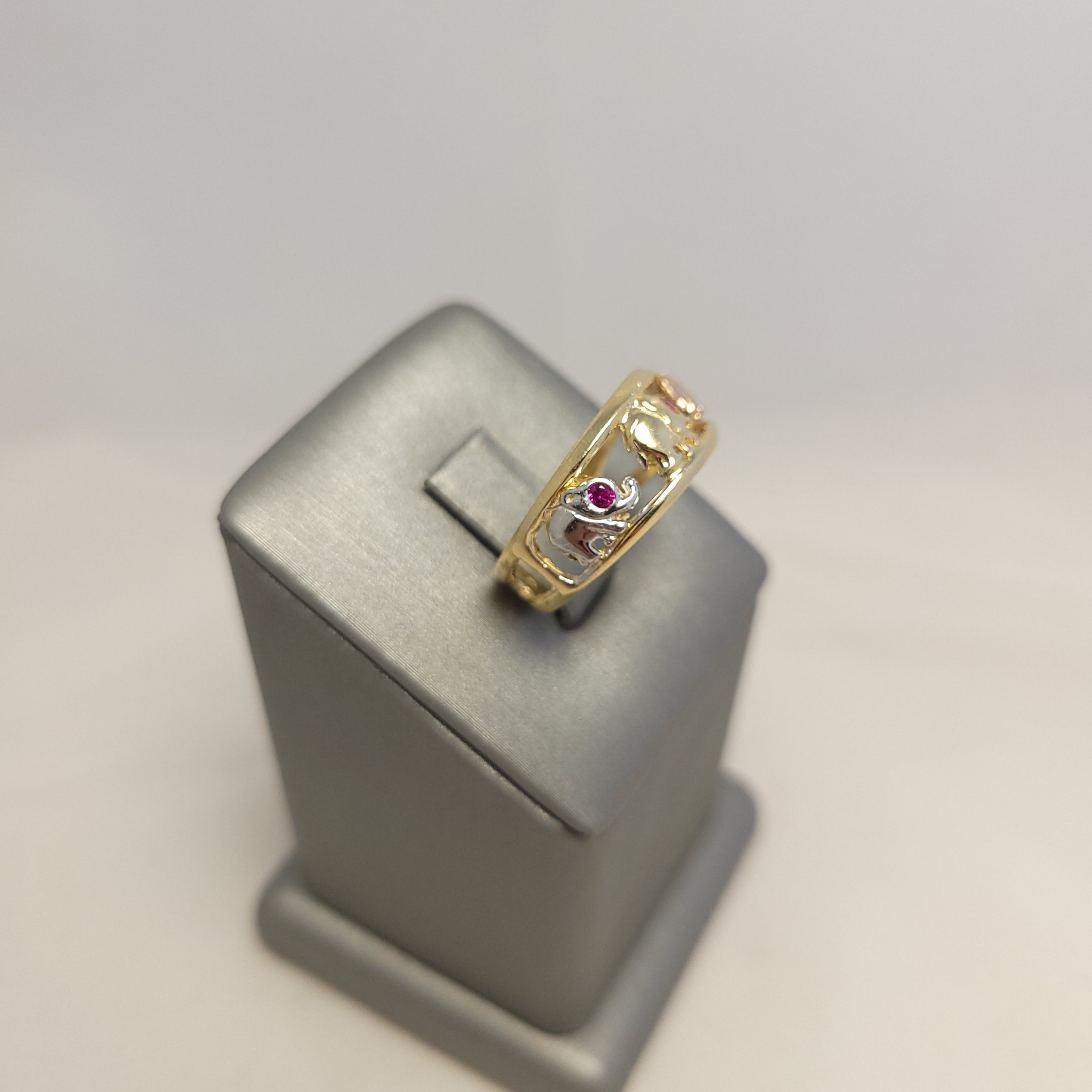 Anillo elefante tricolor de 14K