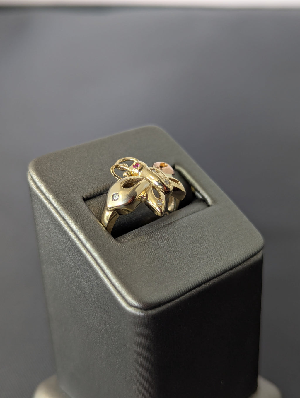 Anillo Mariposa Oro Amarillo/Rosado 14K con Circonitas