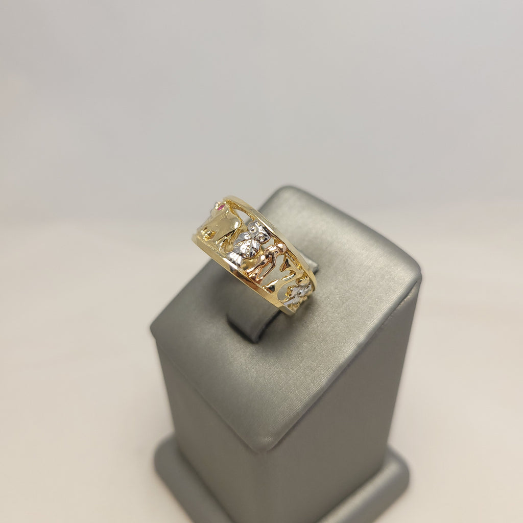 Anillo de elefante de la suerte tricolor de oro de 14 quilates
