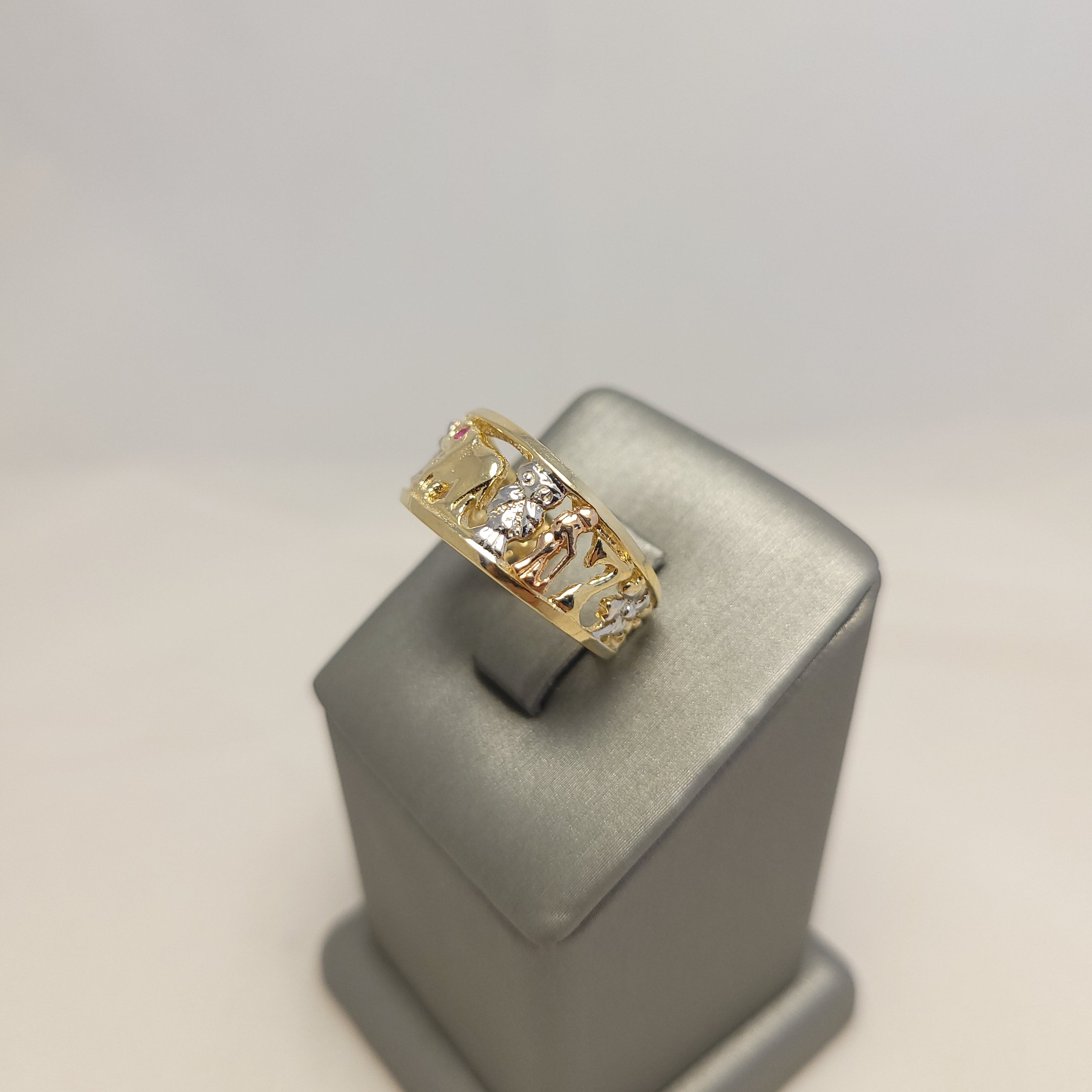 Anillo de elefante de la suerte tricolor de oro de 14 quilates