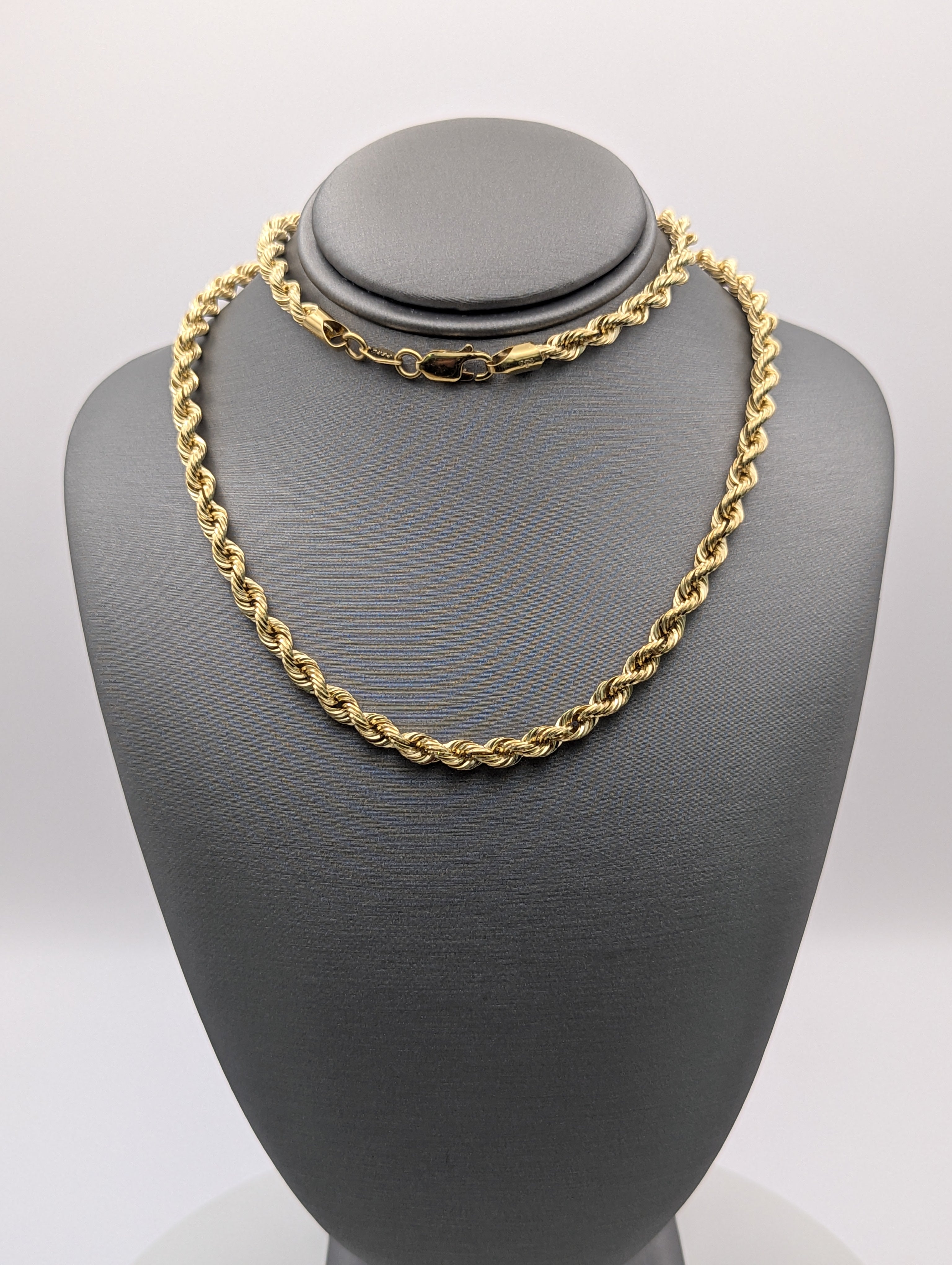Cadena de soga hueca de oro amarillo de 14K