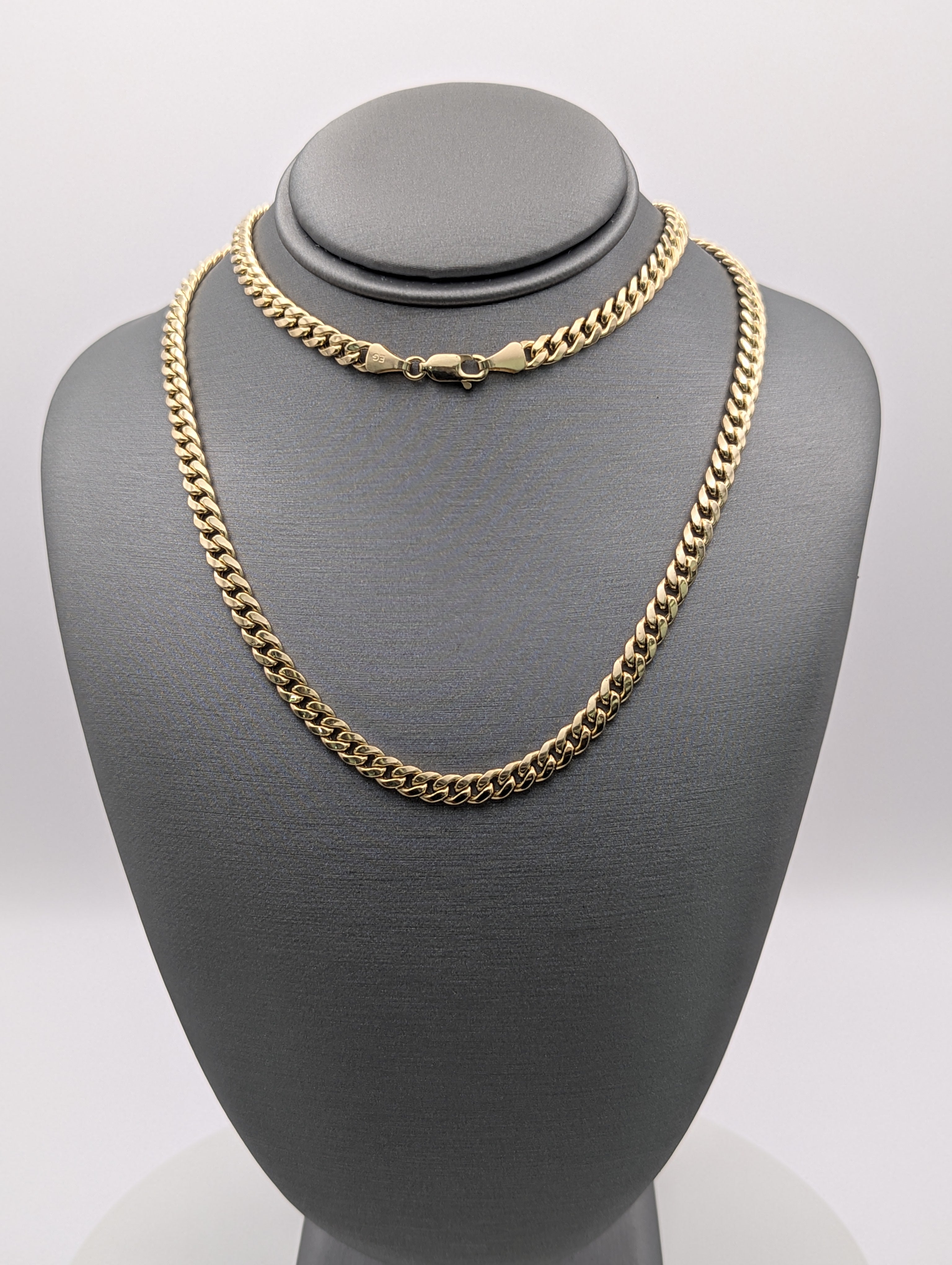 Cadena cubana hueca Miami de oro amarillo de 14K