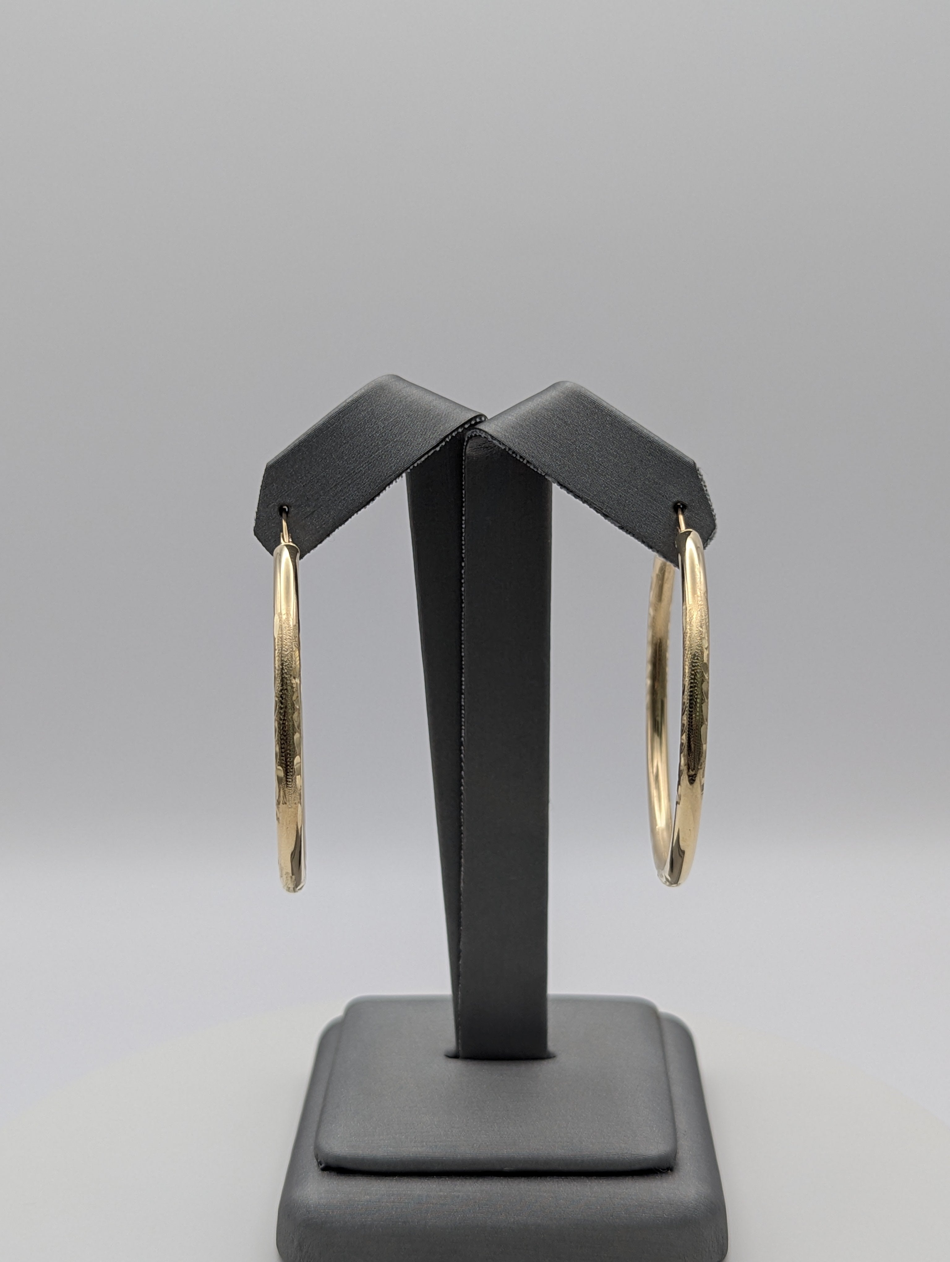14K YG Dia Cut Satin Hoop Earrings