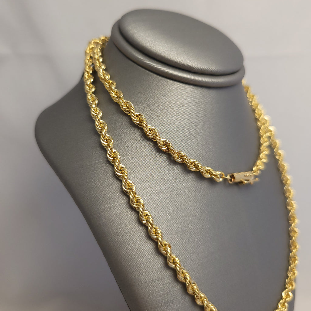 Cadena de soga sólida de oro amarillo de 14K