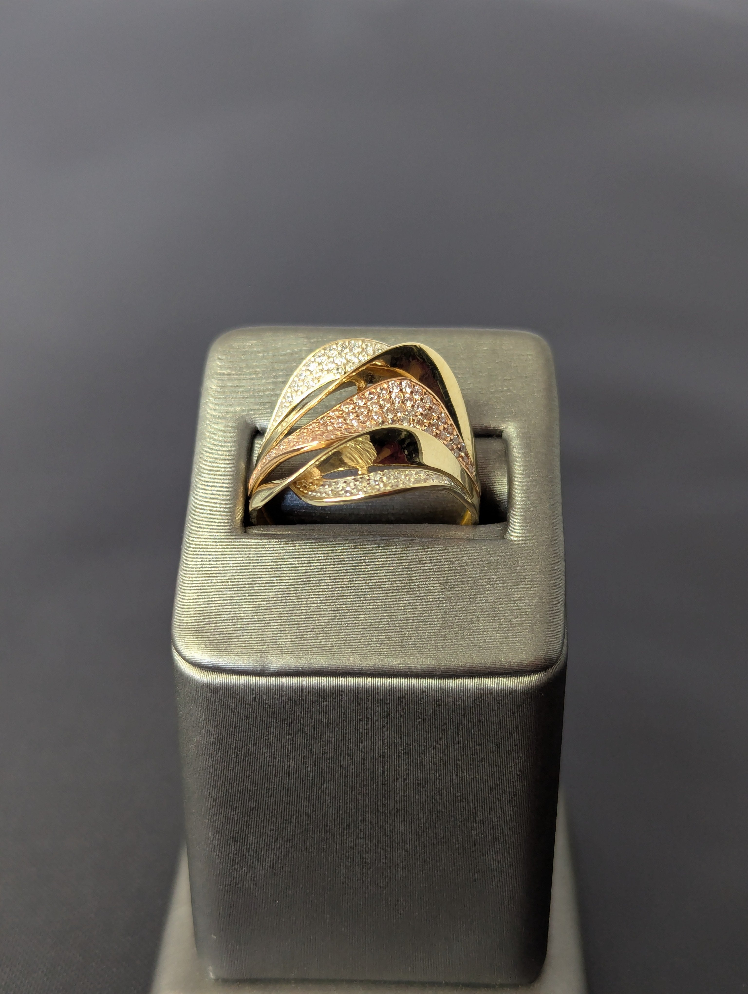 14K YG/RG Fancy Wavy CZ Ring