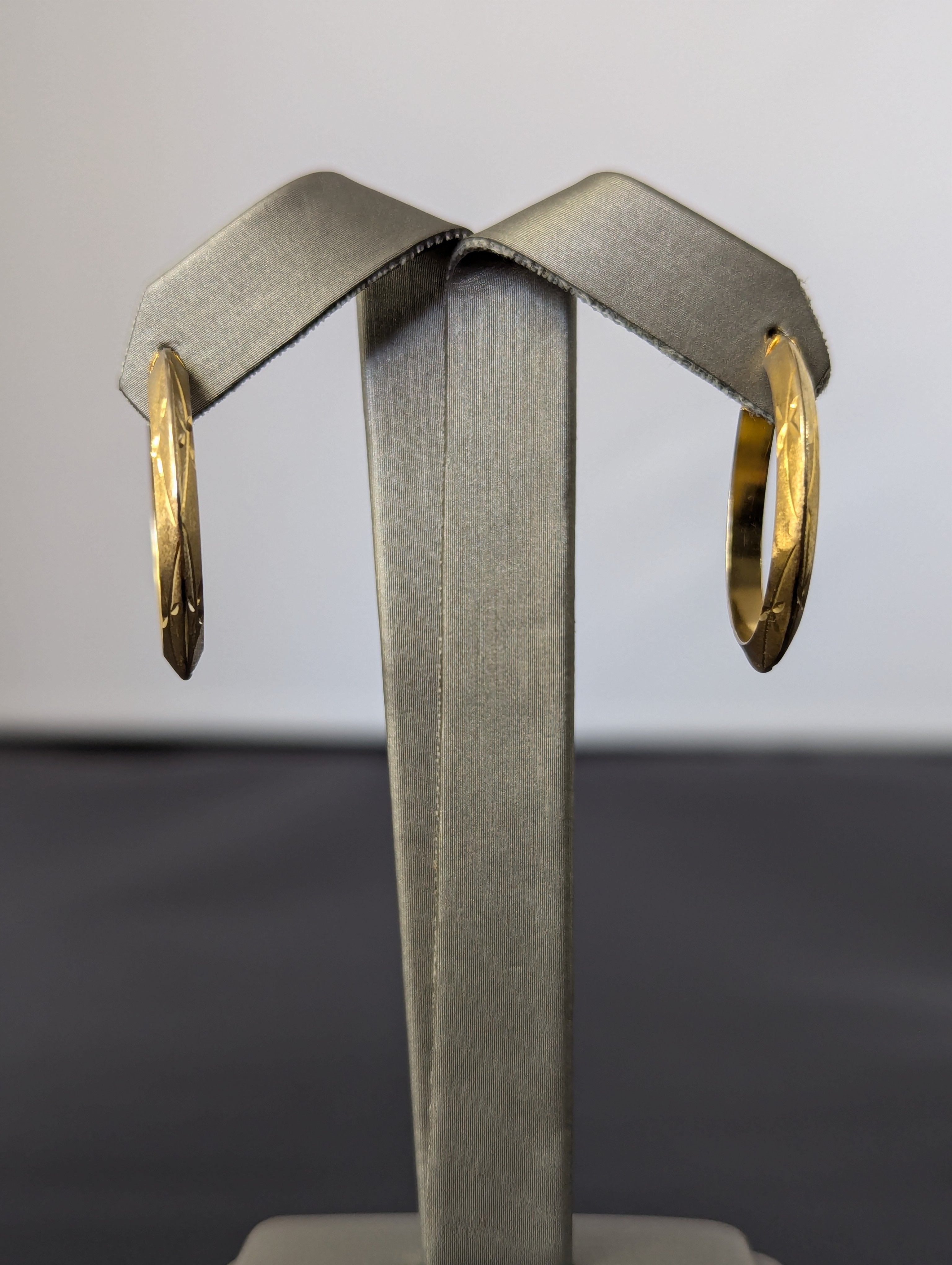 14K YG Textured Hoop Earrings