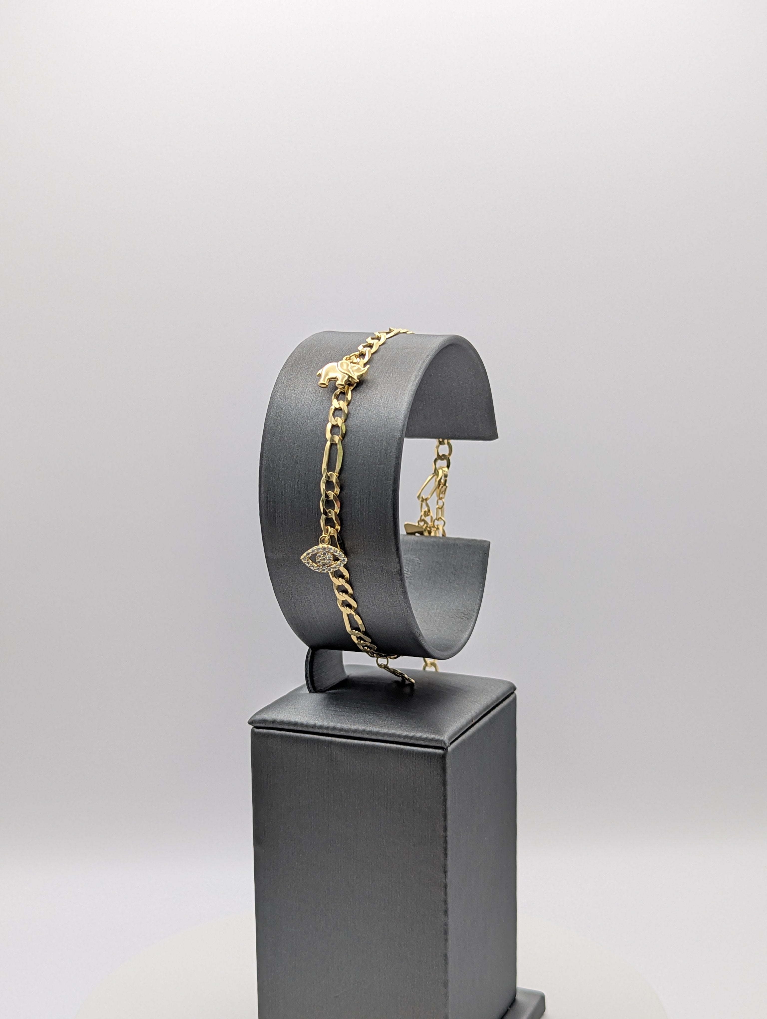 14K YG Figaro Lucky Charm Bracelet