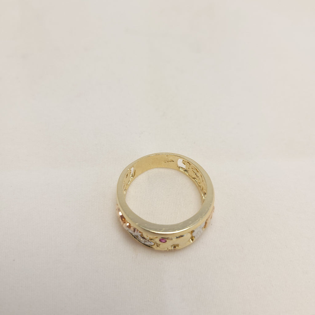 Anillo de elefante de la suerte tricolor de oro de 14 quilates