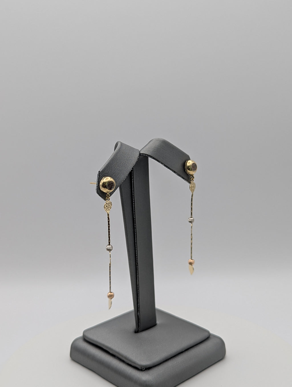 Pendientes Colgantes Corazón Tricolor con Corte Diamantado de 14K