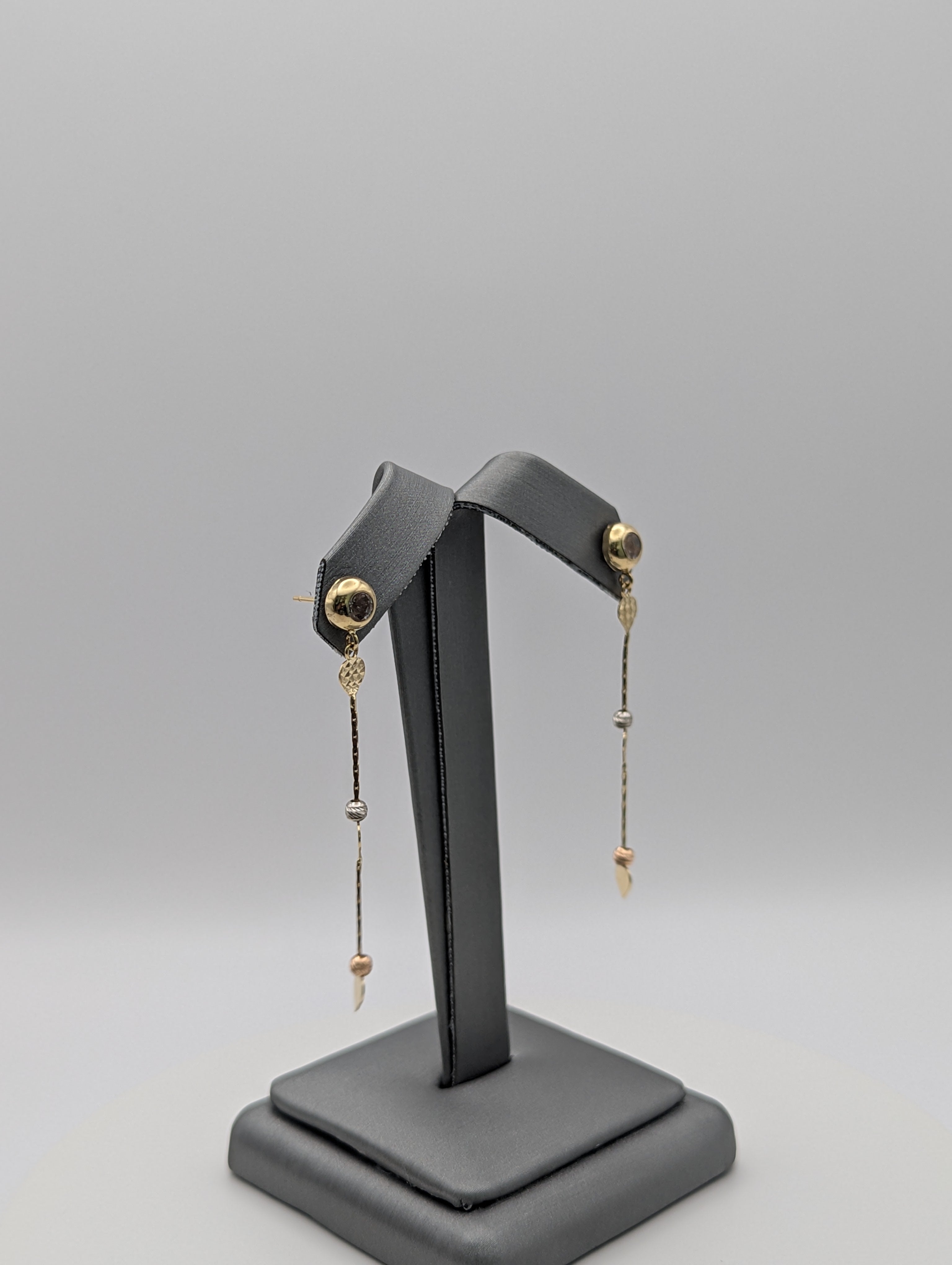 Pendientes Colgantes Corazón Tricolor con Corte Diamantado de 14K