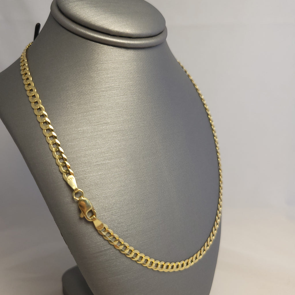Cadena barbada sólida de oro amarillo de 14K