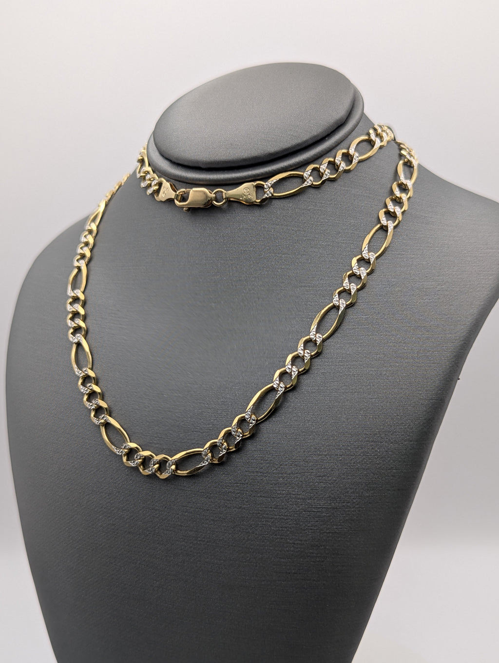 Cadena Eslabón Fígaro con Pavé de Oro Amarillo de 14K