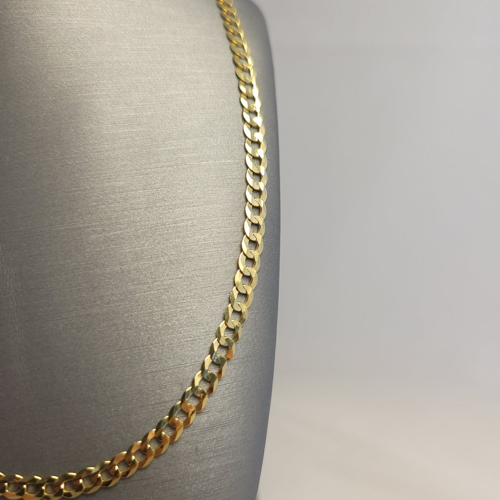 Cadena barbada sólida de oro amarillo de 14K